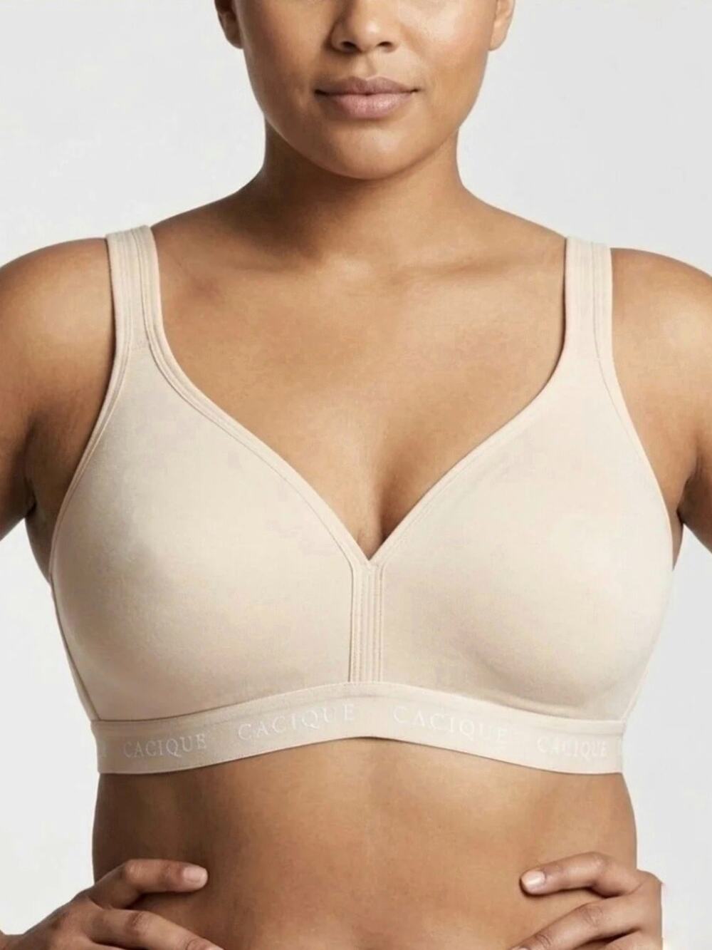 Cacique Cotton Blend Unlined No Wire Free Bra Cream Size 44C